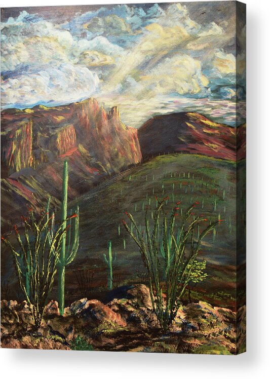 Tucsonarizona Acrylic Print featuring the painting Finger Rock Morning by Chance Kafka