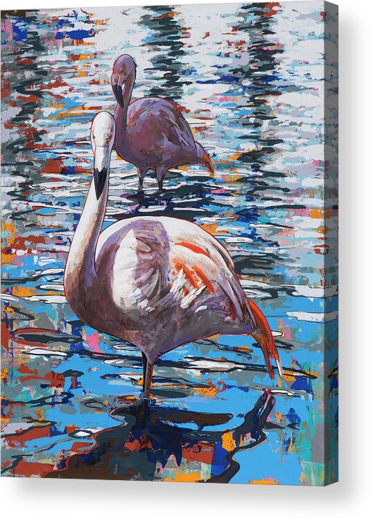 Flamingo Acrylic Print featuring the painting Flamingos #1 by David Palmer