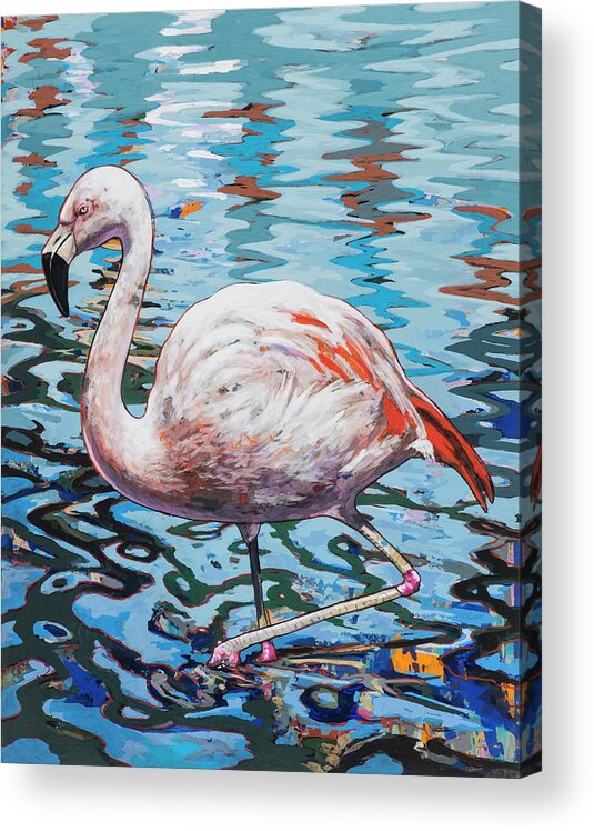 Flamingo Acrylic Print featuring the painting Flamingos #2 by David Palmer
