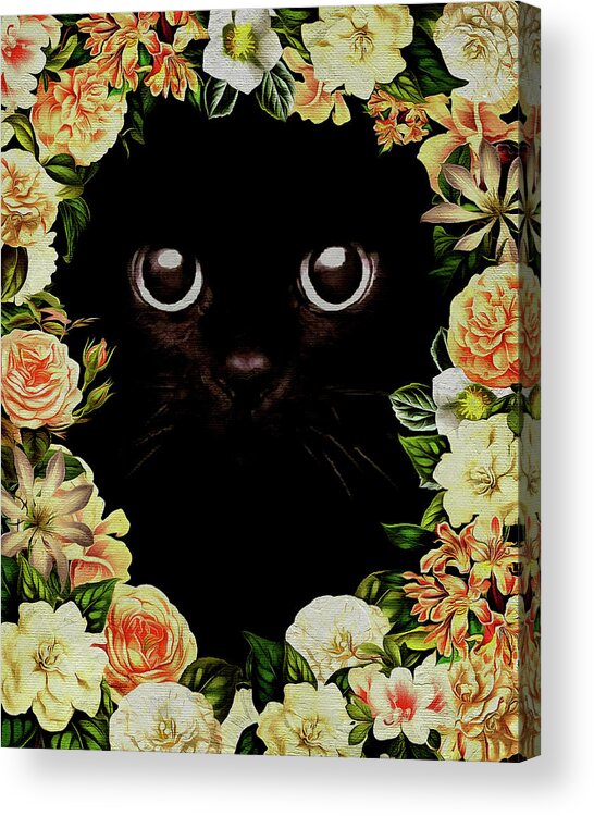 Art Acrylic Print featuring the digital art Flower Power Kitten by Jan Keteleer