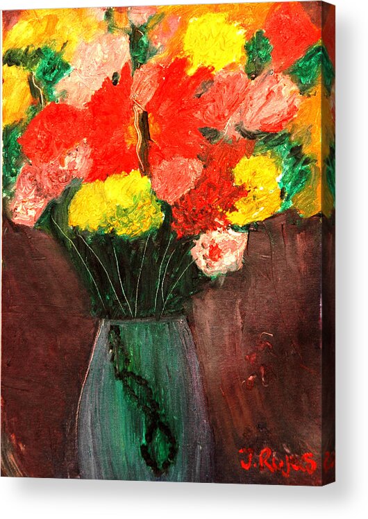Roses Acrylic Print featuring the painting Flowers Still Life by Jose Rojas