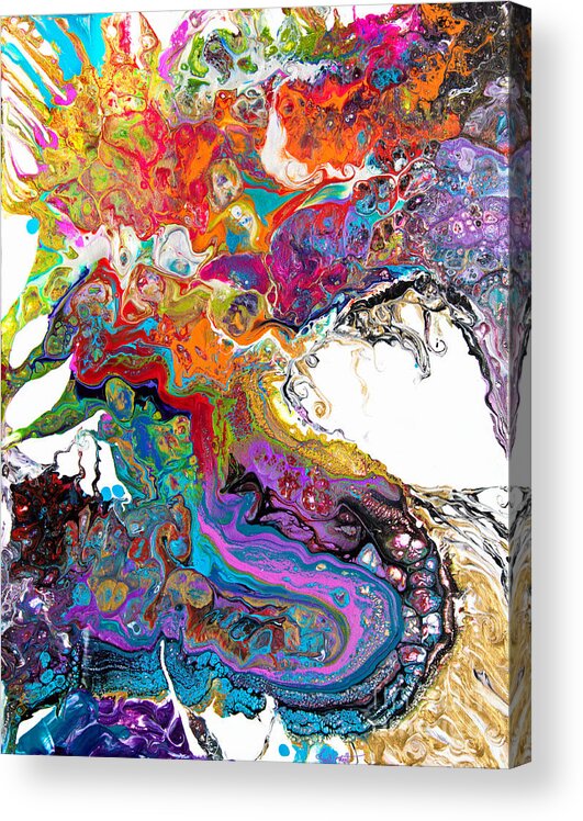  Exotic Joyous Jubilant Vibrantly Colorful Compelling Abstract Happy Energetic Intense Organic Exciting Loud Acrylic Print featuring the painting Flutterby Dragon by Priscilla Batzell Expressionist Art Studio Gallery