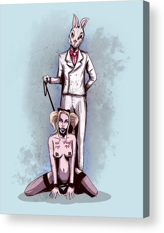 Bdsm Acrylic Print featuring the drawing Follow the White Rabbit by Ludwig Van Bacon