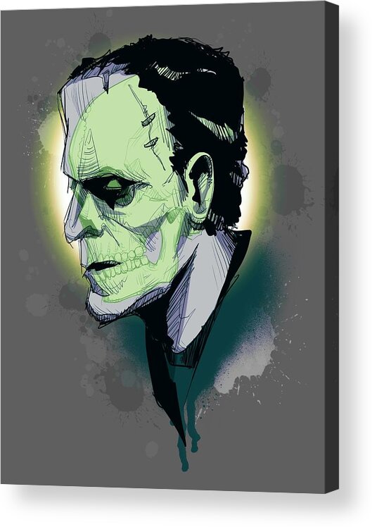 Skull Acrylic Print featuring the drawing FrankenSkull by Ludwig Van Bacon