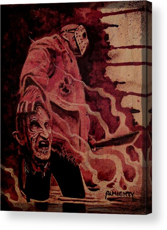 Ryanalmighty Acrylic Print featuring the painting FREDDY vs JASON by Ryan Almighty