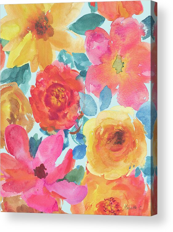 Fresh Flowers All Over Acrylic Print featuring the painting Fresh Flowers All Over by Marietta Cohen Art And Design
