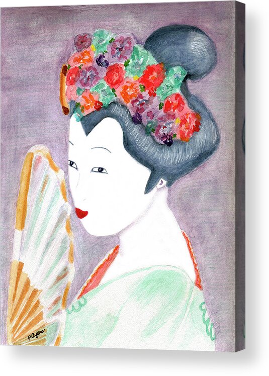 Geisha Art Acrylic Print featuring the painting Geisha by Paula Ayers
