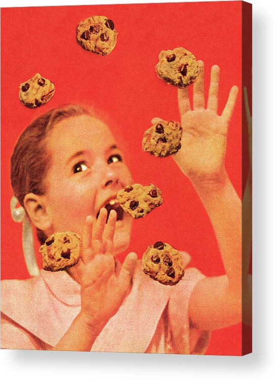 Baked Goods Acrylic Print featuring the drawing Girl and Chocolate Chip Cookies by CSA Images
