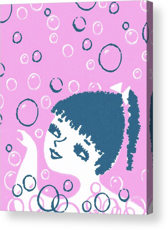 Bath Acrylic Print featuring the drawing Girl Surrounded By Bubbles by CSA Images