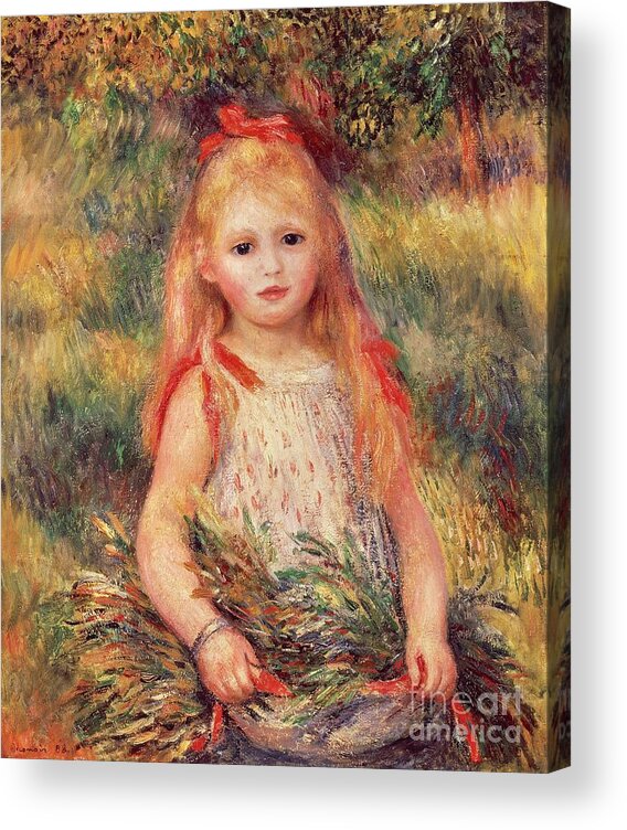 Renoir Acrylic Print featuring the painting Girl With Sheaf Of Corn By Renoir by Pierre Auguste Renoir