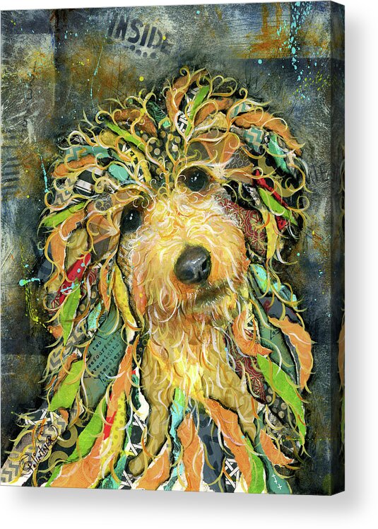 Goldendoodle Acrylic Print featuring the mixed media Goldendoodle by Patricia Lintner