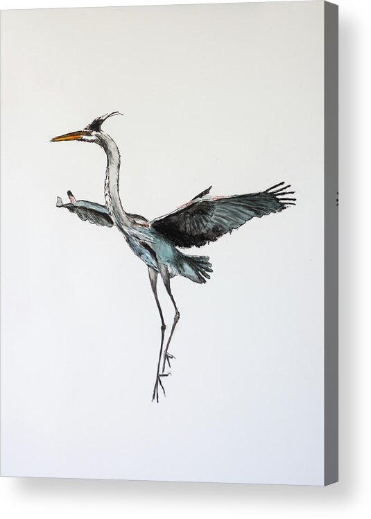 Great Blue Heron Acrylic Print featuring the painting Great Blue Heron Acrylic Ink 1 by Rick Mosher