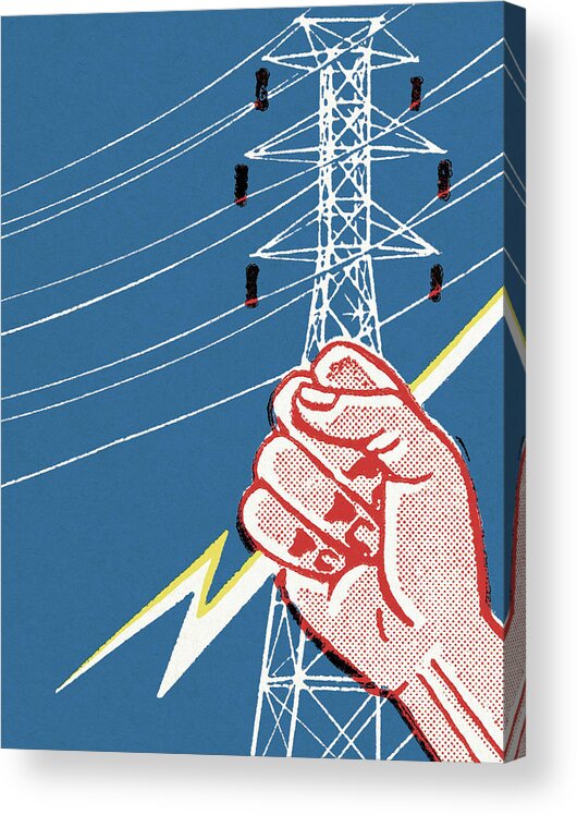 Blue Collar Acrylic Print featuring the drawing Hand Holding Lightning Bolt by CSA Images
