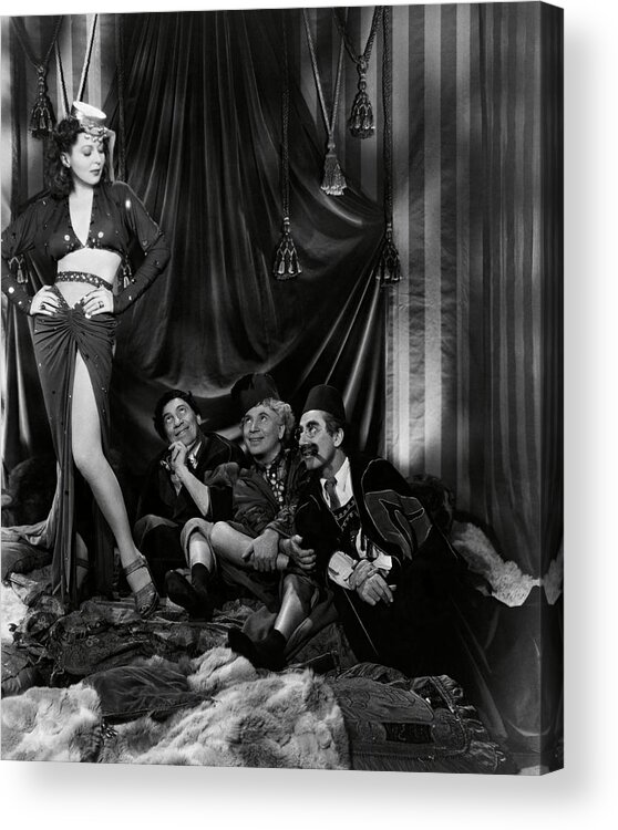 Chico Marx Acrylic Print featuring the photograph HARPO MARX , THE MARX BROTHERS , CHICO MARX and GROUCHO MARX in A NIGHT IN CASABLANCA -1946-. by Album