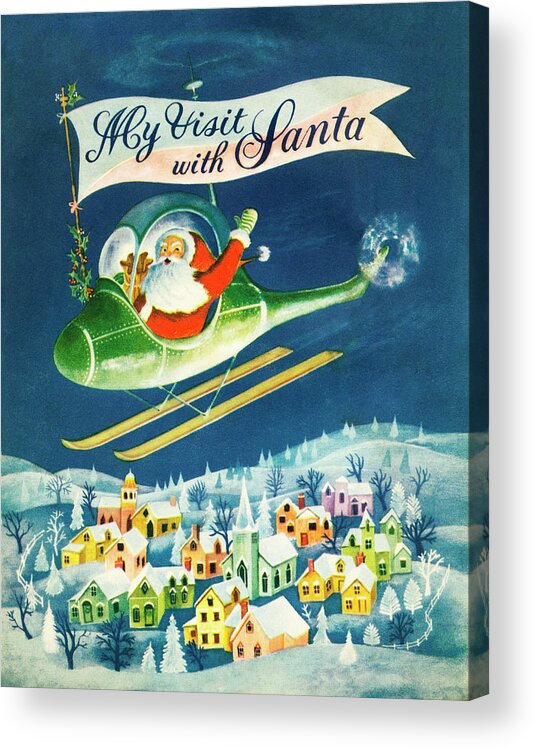 Santa Acrylic Print featuring the painting Helicopter Santa by Unknown