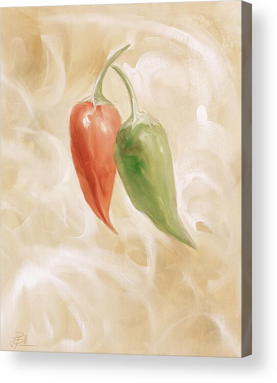 Red And Green Hot Pepper Acrylic Print featuring the painting Hot Peppers II by Li Bo