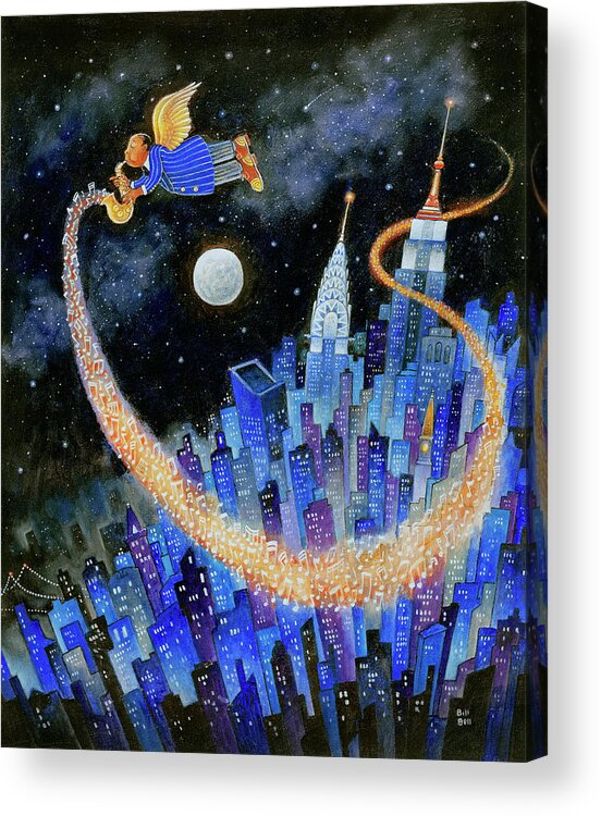 How High The Moon Acrylic Print featuring the painting How High The Moon (bird) by Bill Bell