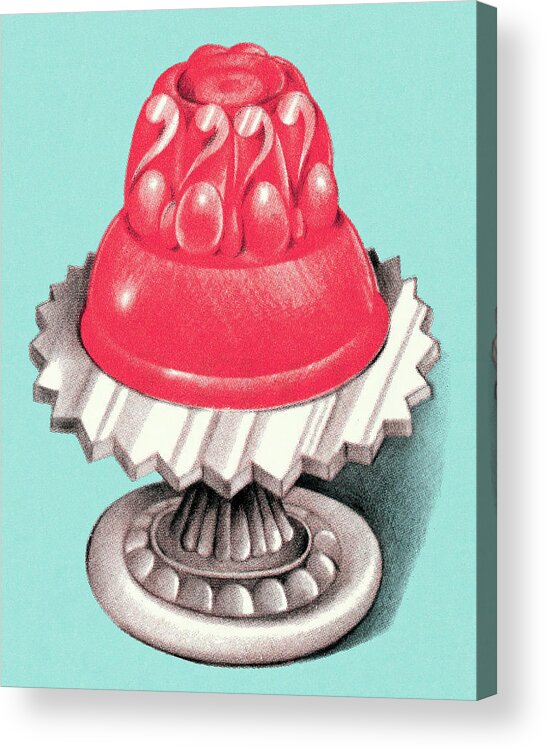 Blue Background Acrylic Print featuring the drawing Illustration of jelly on cake stand by CSA Images