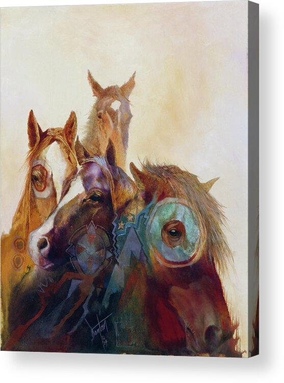 Painted Horses Acrylic Print featuring the painting Indian Ponies by Denton Lund