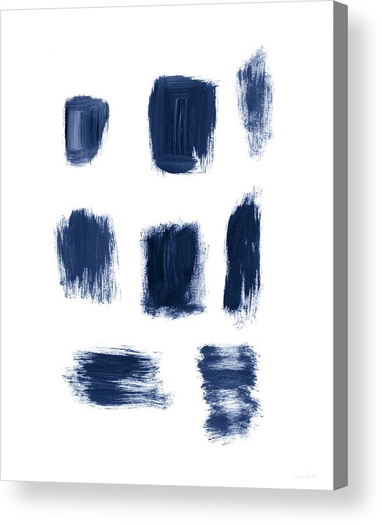 Abstract Acrylic Print featuring the painting Indigo Brushstrokes- Art by Linda Woods by Linda Woods