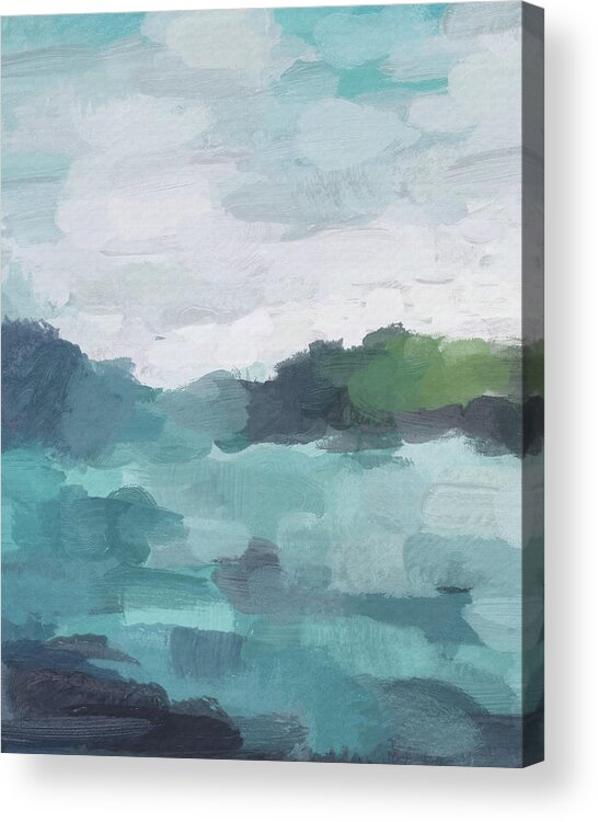 Aqua Blue Green Teal Acrylic Print featuring the painting Island in the Distance by Rachel Elise