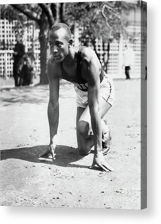 Event Acrylic Print featuring the photograph Jesse Owens Crouching At Workout Start by Bettmann