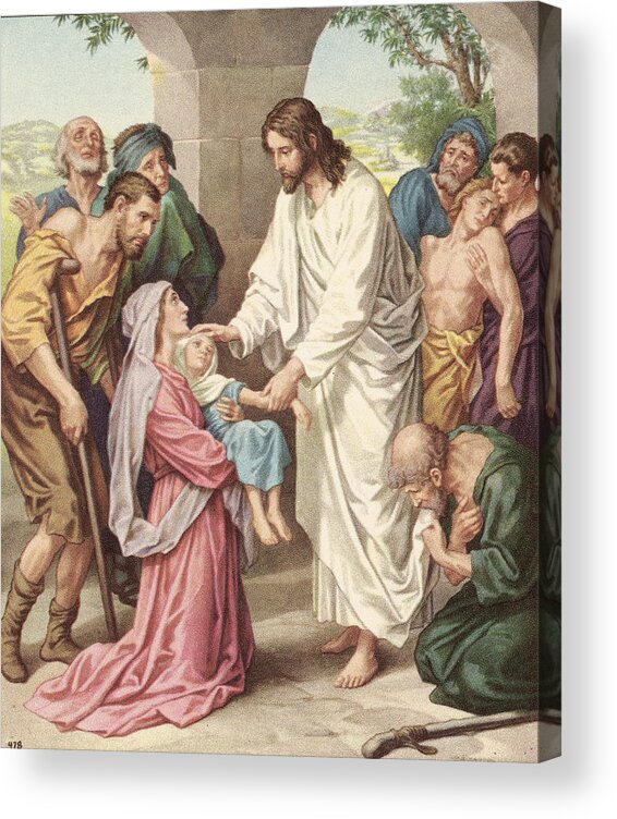 Engraving Acrylic Print featuring the photograph Jesus Healing The Sick by Kean Collection