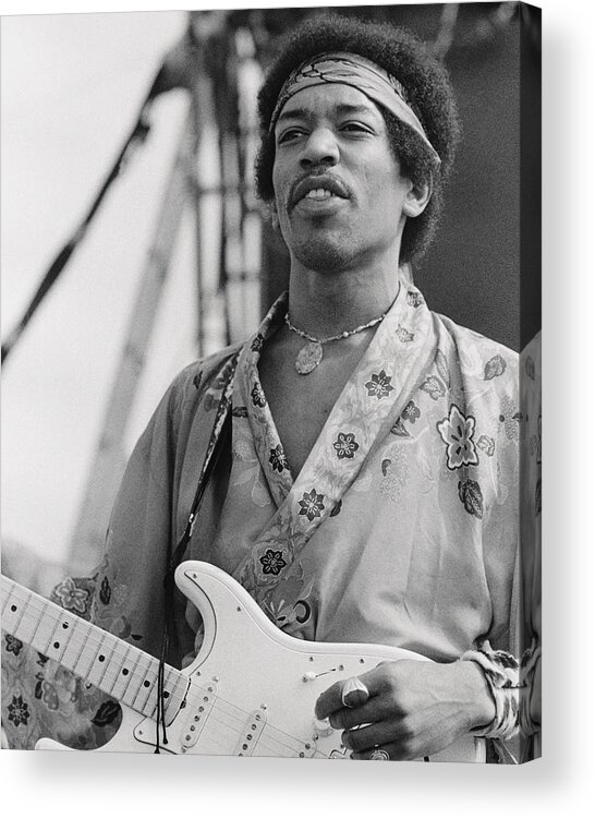 1970s Acrylic Print featuring the photograph Jimi Hendrix: The Rock God With His Guitar by Globe Photos