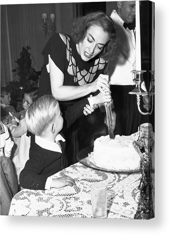 Child Acrylic Print featuring the photograph Joan Crawford Helping Son Cut Birthday by Bettmann