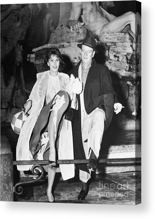 People Acrylic Print featuring the photograph John Wayne And Sophia Loren by Bettmann