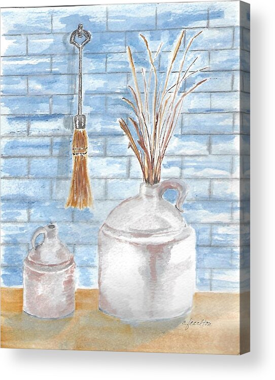 Ceramic Acrylic Print featuring the painting Jugs and Straw by Claudette Carlton