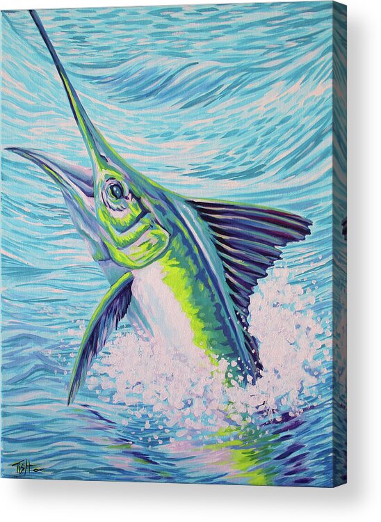 Marlin Acrylic Print featuring the painting Jumping Marlin by Tish Wynne