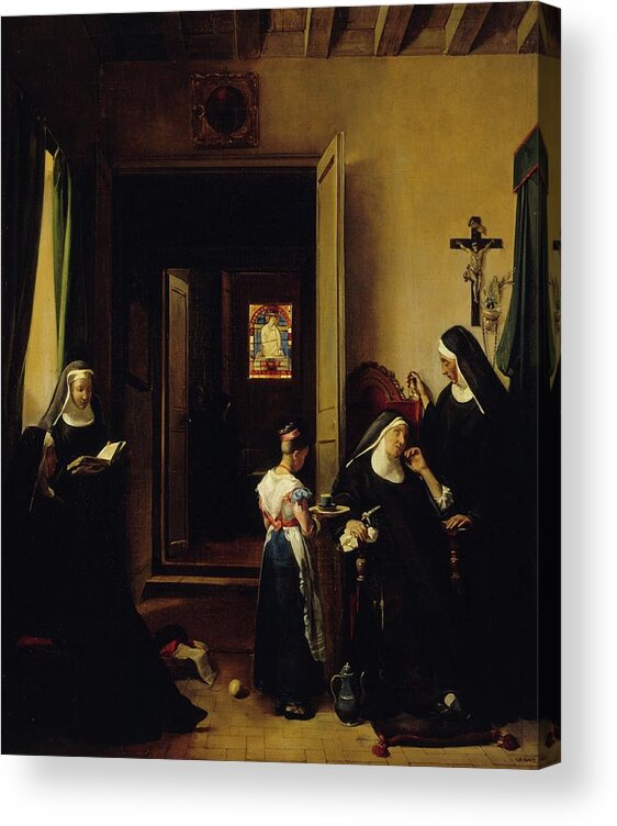 Nuns Acrylic Print featuring the painting La Religieuse Malade by Francois-marius Granet