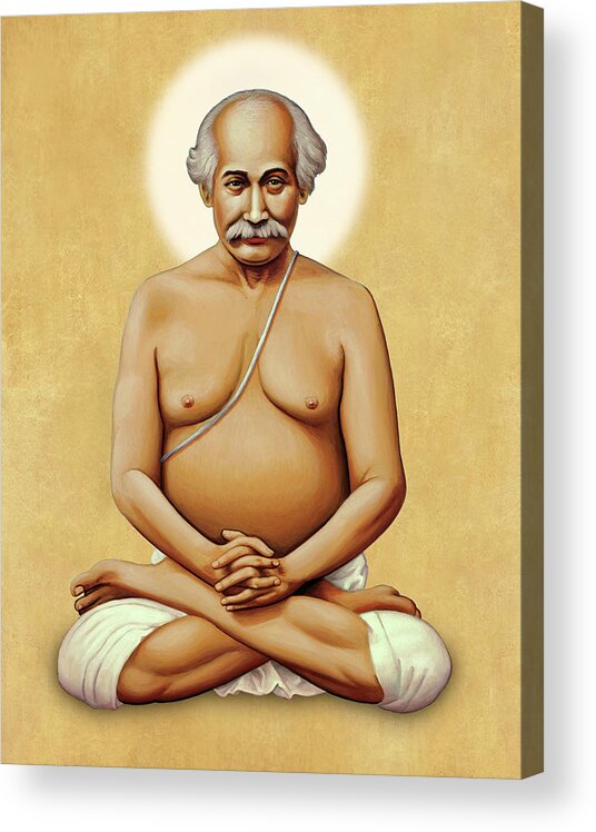 Yoga Acrylic Print featuring the painting Lahiri Mahasaya on Gold by Sacred Visions