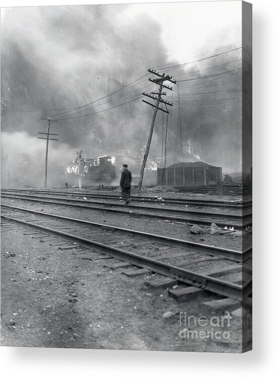 People Acrylic Print featuring the photograph Largescale Train Yard Fire by Bettmann