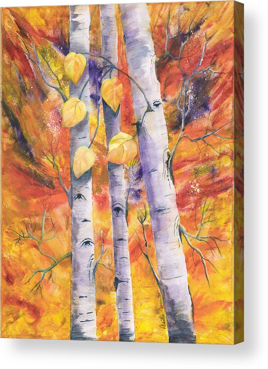 Aspen Trees Acrylic Print featuring the painting Last Golden Leaves by Martha Lancaster