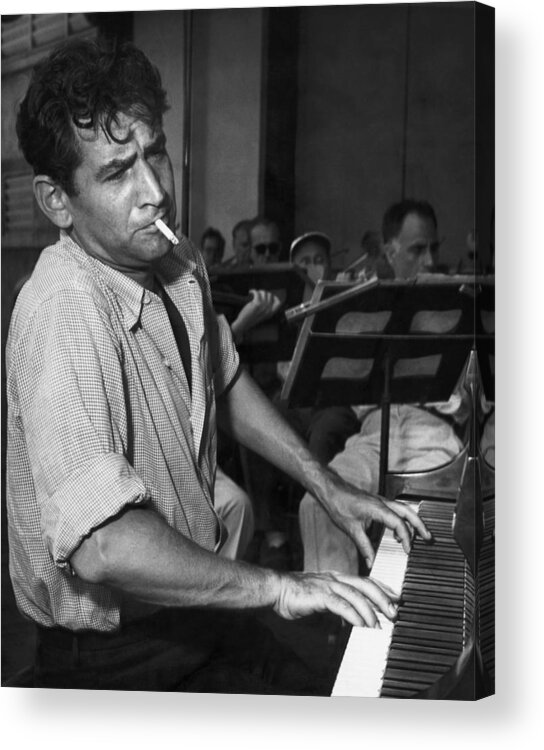 Smoking Acrylic Print featuring the photograph Leonard Bernstein Smoking At Piano by Bettmann