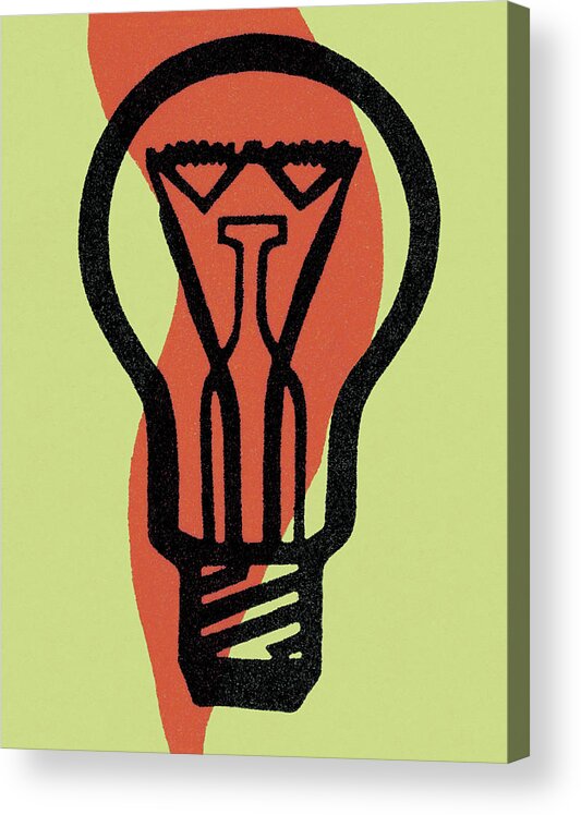 Bulb Acrylic Print featuring the drawing Lightbulb on Green Background by CSA Images
