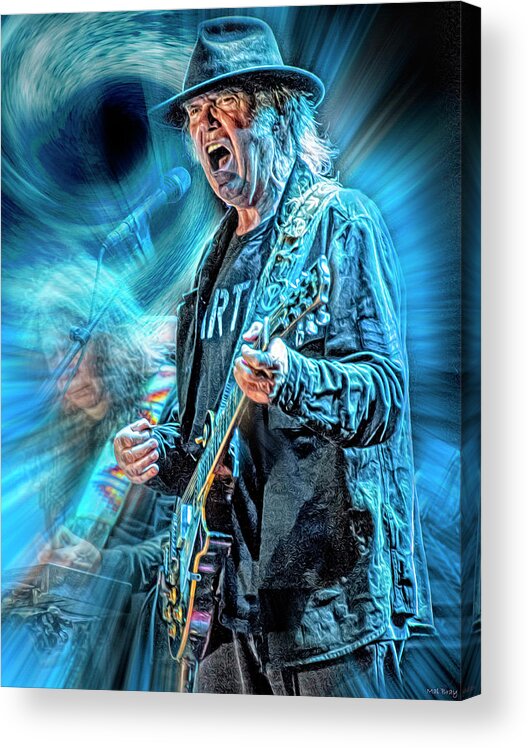 Neil Young Acrylic Print featuring the mixed media Like a Hurricane by Mal Bray