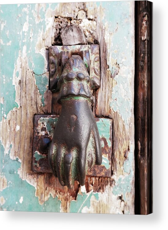 Hand Acrylic Print featuring the photograph Lisbon Door One by Lupen Grainne