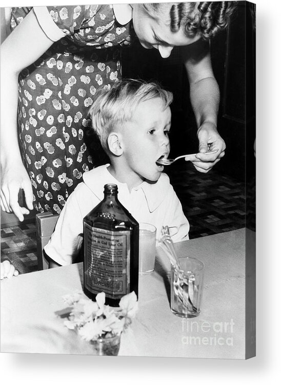 Dust Acrylic Print featuring the photograph Little Boy Getting Dose Of Cod Liver Oil by Bettmann