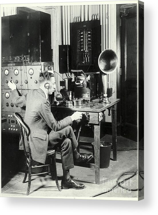 Concert Acrylic Print featuring the photograph Man Monitors Radio Waves In Control Room by Bettmann