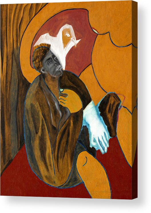 Portrait Acrylic Print featuring the painting Man with a blue glove by Edgeworth Johnstone