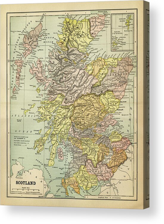 Vertical Acrylic Print featuring the digital art Map Of Scotland 1883 by Thepalmer