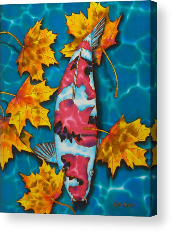 Fish Pond Acrylic Print featuring the painting Maple Leaves and Koi by Daniel Jean-Baptiste