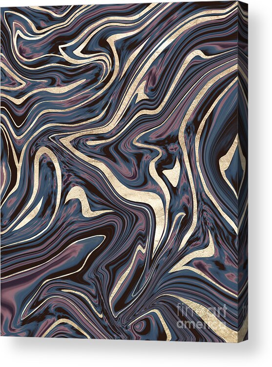 Acrylic Acrylic Print featuring the digital art Mauve Blue Black White Gold Marble #1 #decor #art by Anitas and Bellas Art