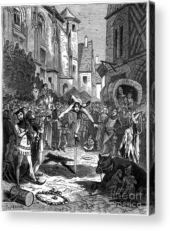 Engraving Acrylic Print featuring the drawing Medieval Acrobat And Street by Print Collector