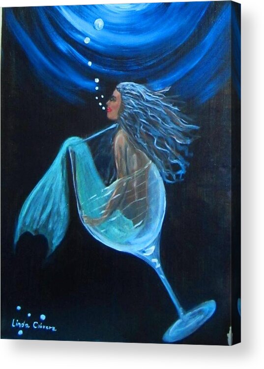 Cocktail Acrylic Print featuring the painting Mermaid Bliss by Linda Cabrera