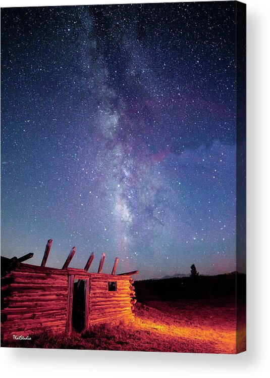 Colorado Acrylic Print featuring the photograph Milky Way Spilling Down on Cabin by Tim Kathka