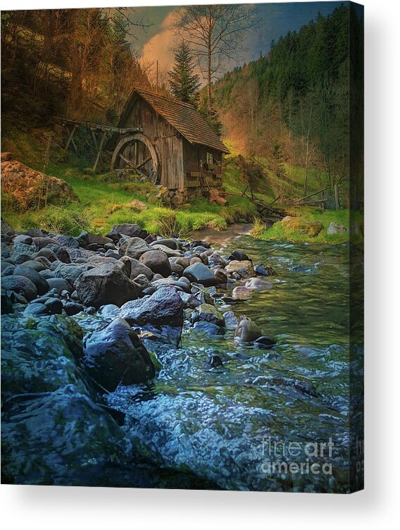 Mill Acrylic Print featuring the digital art Mill at Sunset by Kathy Kelly